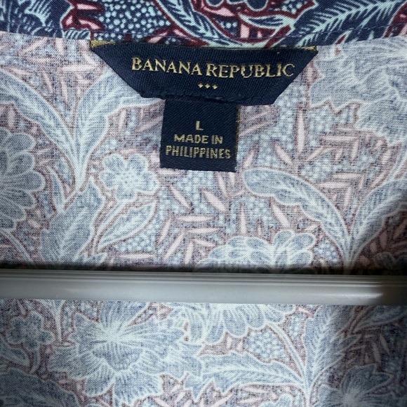 Banana Republic Womens Blouse Floral‎ Blue Button Front Tie Waist Size Large - Picture 3 of 7